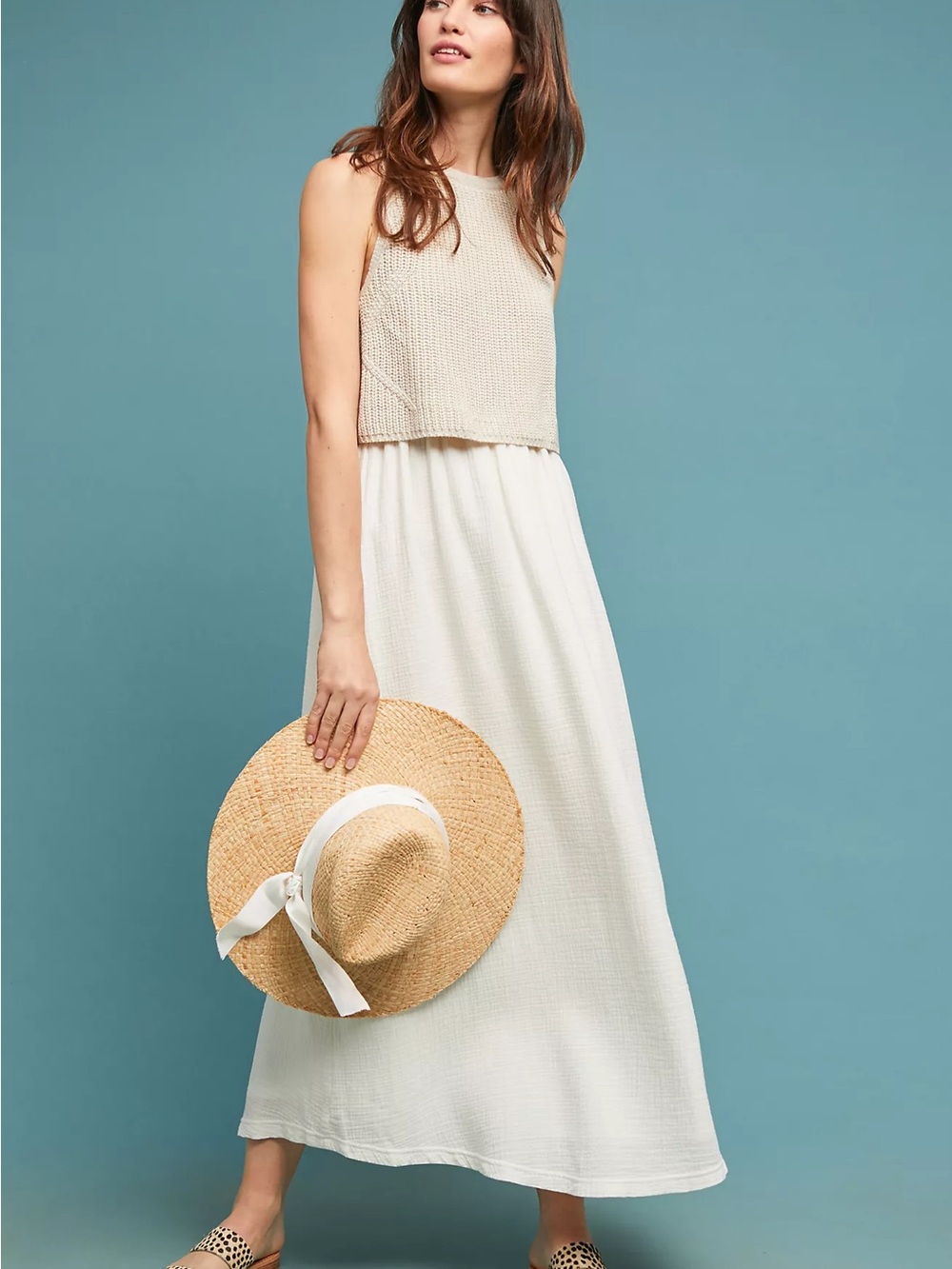 Moth Anthropologie Maxi Dress Womens Small Cream Linen Blend Boho Casual